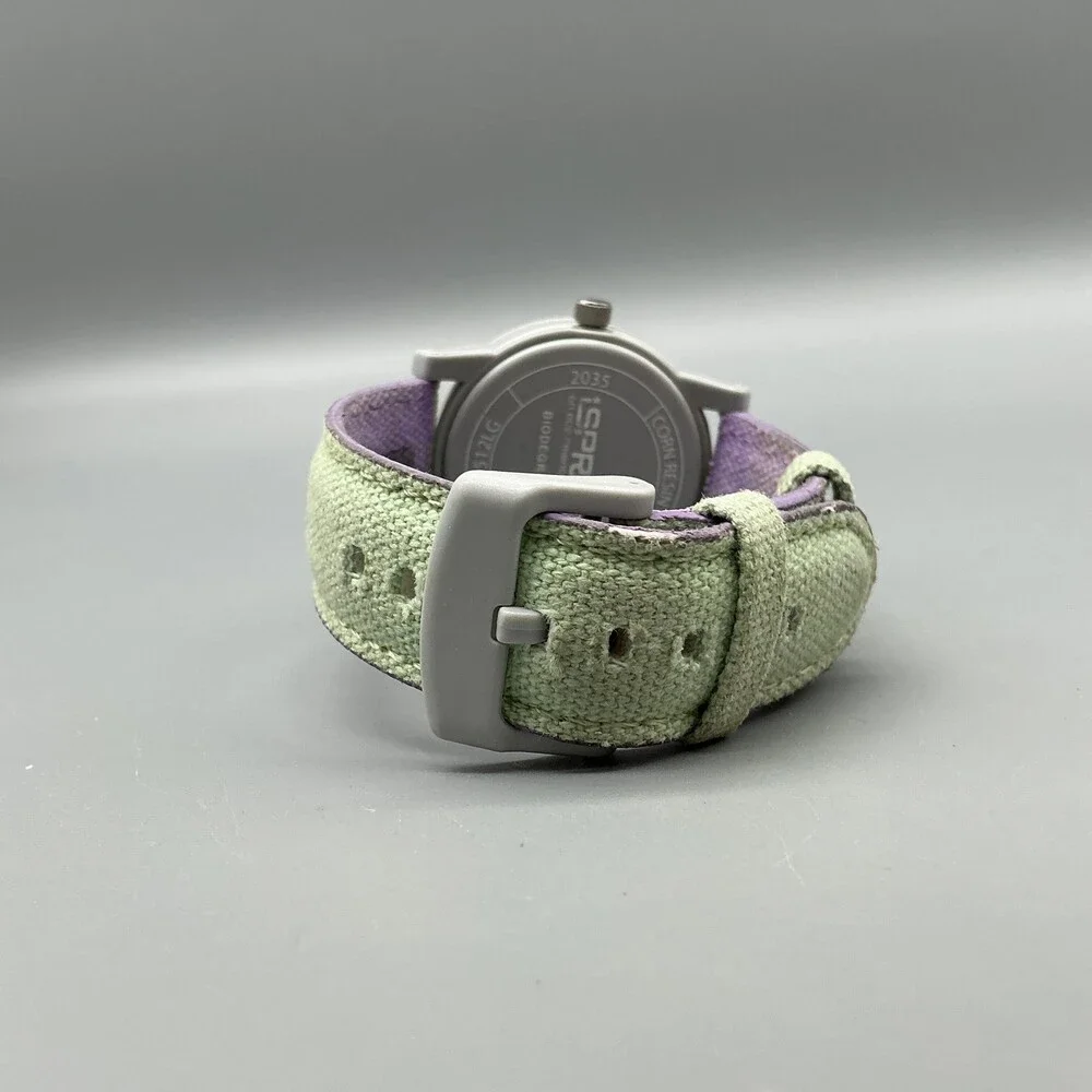 Sprout Girls Watch 38mm Owl MOP Dial Green Gray Case Canvas Strap New Battery